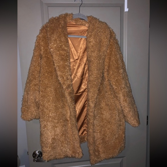 Furry Tan Coat with Buttons - Picture 1 of 2